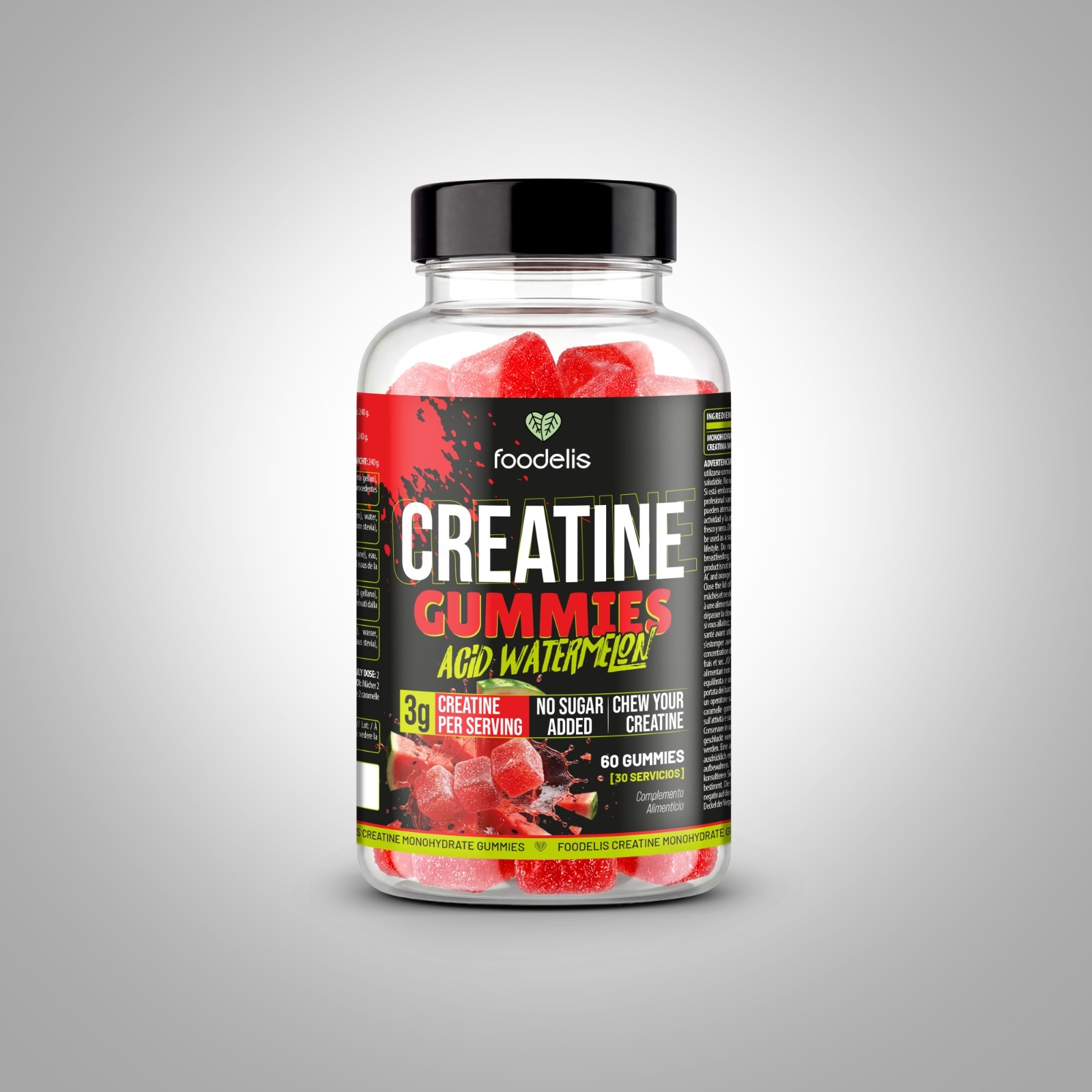 Foodelis Creatine Gummies Acid Watermelon — 60 gummies, 30 servicios